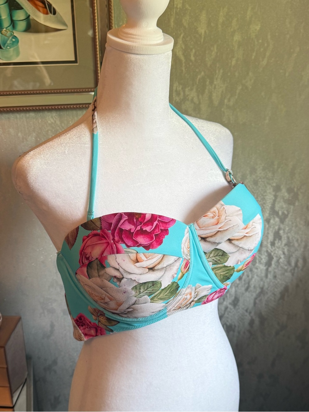 Turquoise Floral Underwire Bikini Top XXL